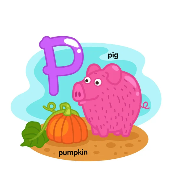 Alphabet Isolated Letter Pig Pumpkin Illustration Vector — Vettoriale Stock