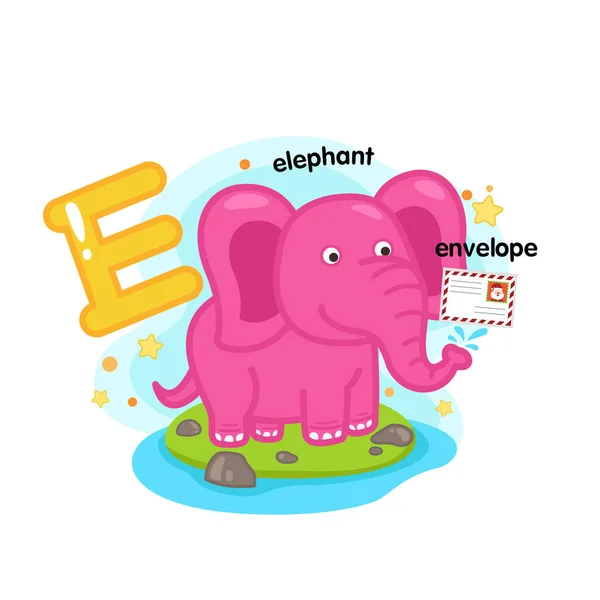 Alphabet Isolated Letter Elephant Envelope Illustration Vector — Wektor stockowy