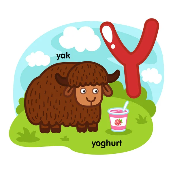 Alphabet Isolated Letter Yak Yoghurt Illustration Vector — Stock vektor