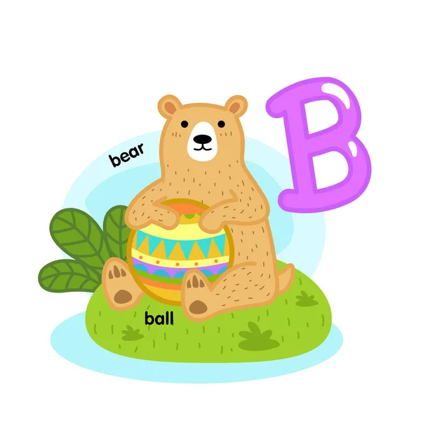Alphabet Isolated Letter Bear Ball Illustration Vector — Vetor de Stock