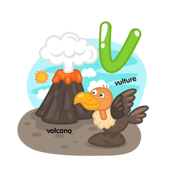 Alphabet Isolated Letter Volcano Vulture Illustration Vector — Archivo Imágenes Vectoriales