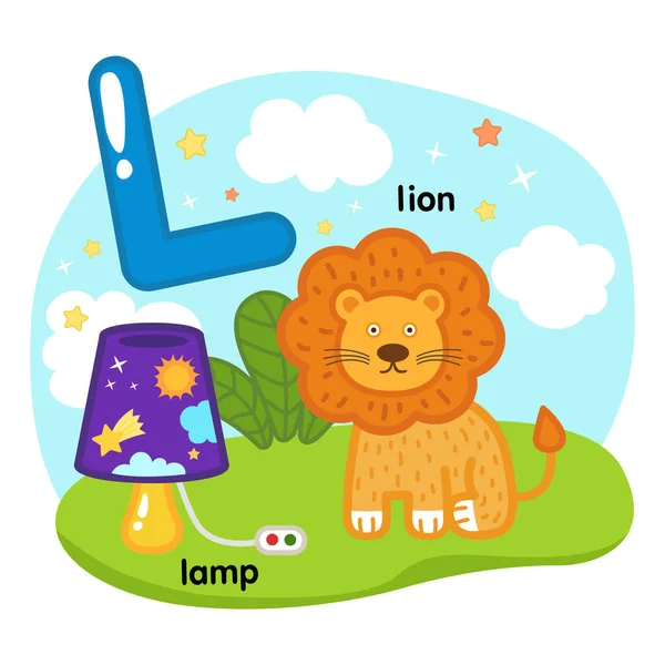 Alphabet Isolated Letter Lamp Lion Illustration Vector — стоковый вектор