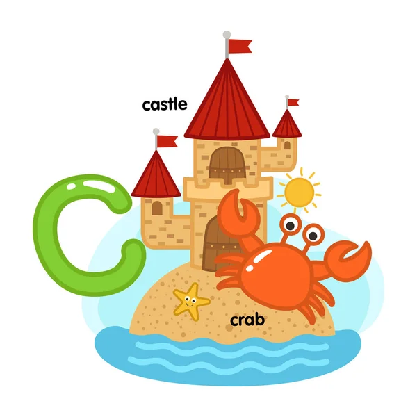 Alphabet Isolated Letter Castle Crab Illustration Vector — Vettoriale Stock