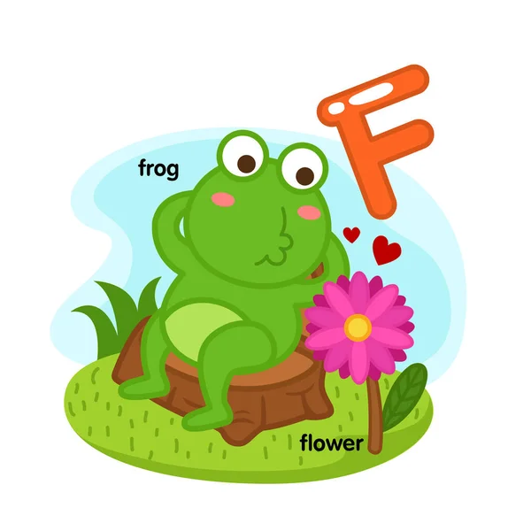 Alphabet Isolated Letter Frog Flower Illustration Vector — Wektor stockowy