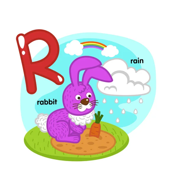 Alphabet Isolated Letter Rabbit Rain Illustration Vector — ストックベクタ