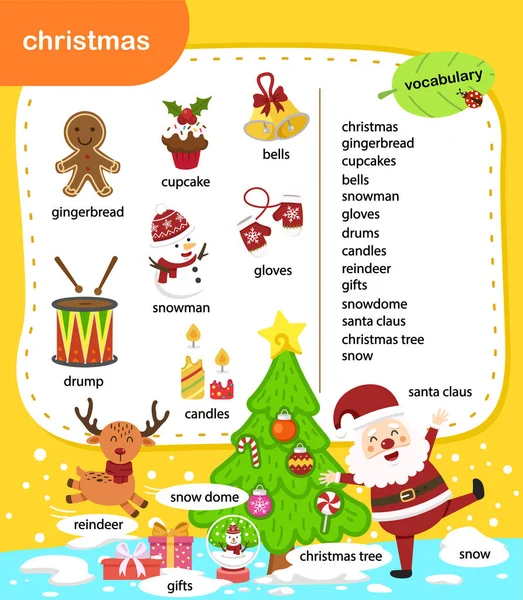Education Vocabulary Christmas Vector Illustration — Stockvektor