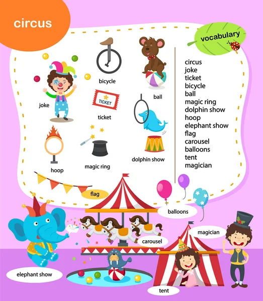 Education Vocabulary Circus Vector Illustration — Vettoriale Stock