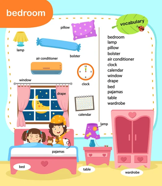 Education Vocabulary Bedroom Vector Illustration — Wektor stockowy