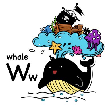 El çizimi. Alfabe Harfi W-balinası.