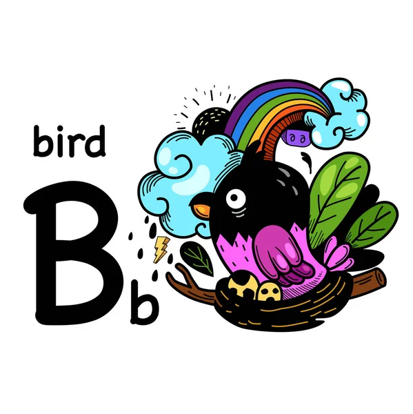 Dibujado Mano Letra Del Alfabeto Bird — Vector de stock
