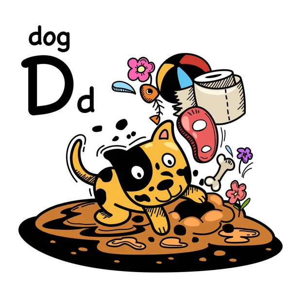 Dessin Main Alphabet Lettre Dog — Image vectorielle