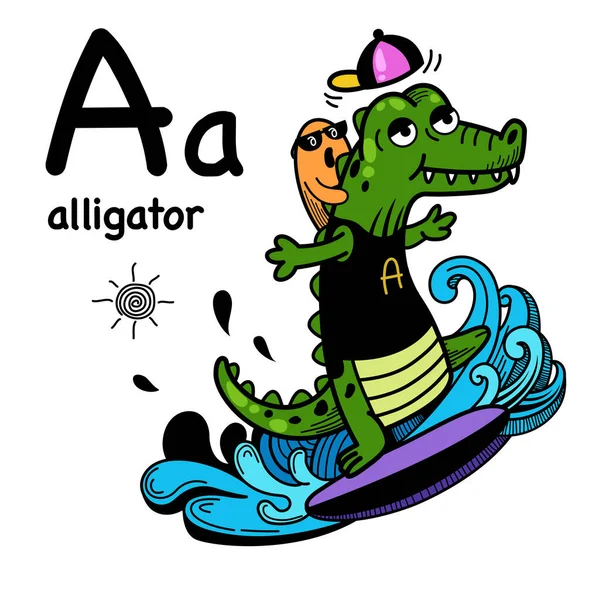 Tirage Main Alphabet Lettre Alligator — Image vectorielle