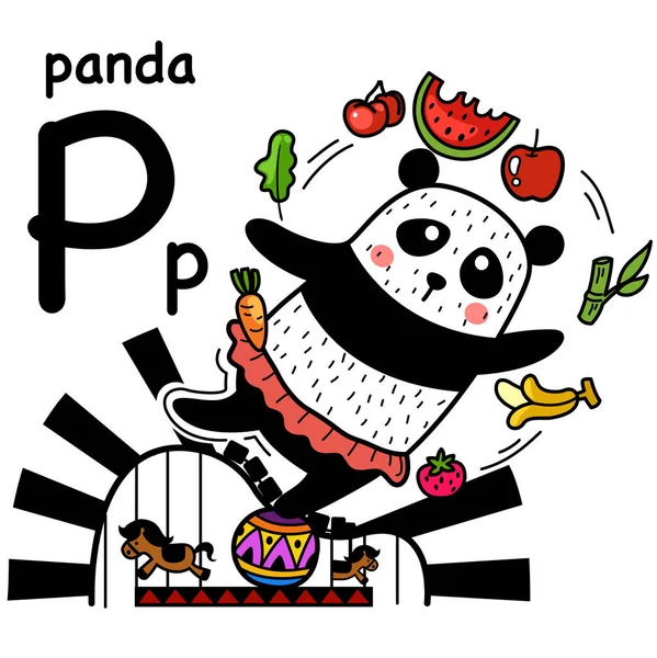Letra Dibujada Mano Alfabeto Panda — Vector de stock