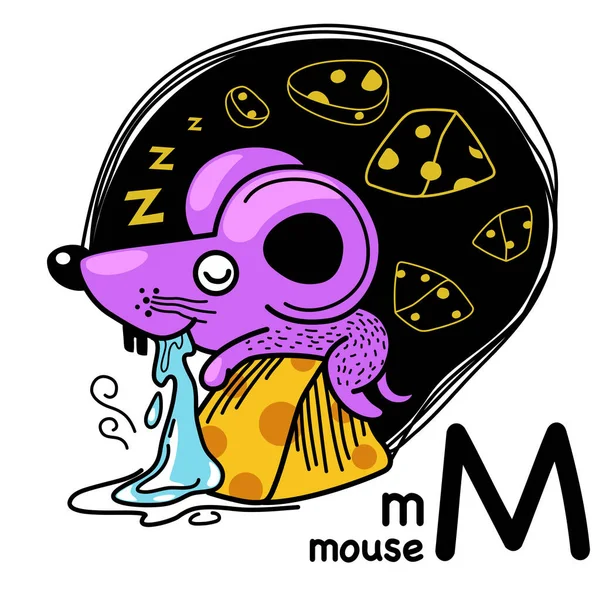 Ruční Kresba Abeceda Písmeno Myš — Stockový vektor