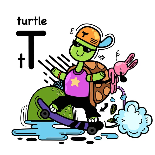 Ręcznie Rysowane Litera Alfabetu Turtle — Wektor stockowy