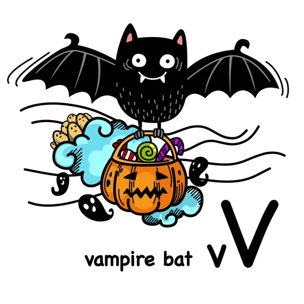 Tirage Main Lettre Alphabet Vampire Bat — Image vectorielle