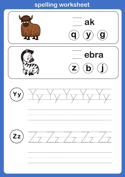 Spelling Worksheet Exercise Cartoon Vocabulary Illustration Vector — Stock Vector