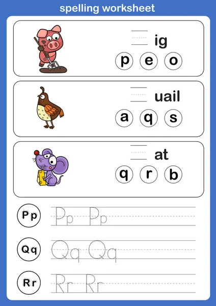 Foglio Lavoro Ortografia Esercizio Con Illustrazione Del Vocabolario Dei Cartoni — Vettoriale Stock