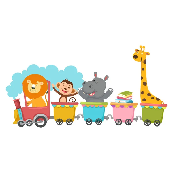 Ilustración Los Niños Escuela Personaje Animal Equitación Tren Transporte Educación — Vector de stock