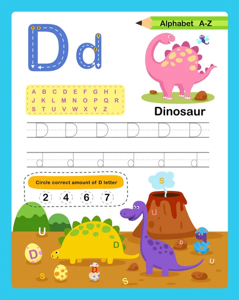 Letra Del Alfabeto Ejercicio Dinosaurios Con Ilustración Vocabulario Dibujos Animados — Archivo Imágenes Vectoriales