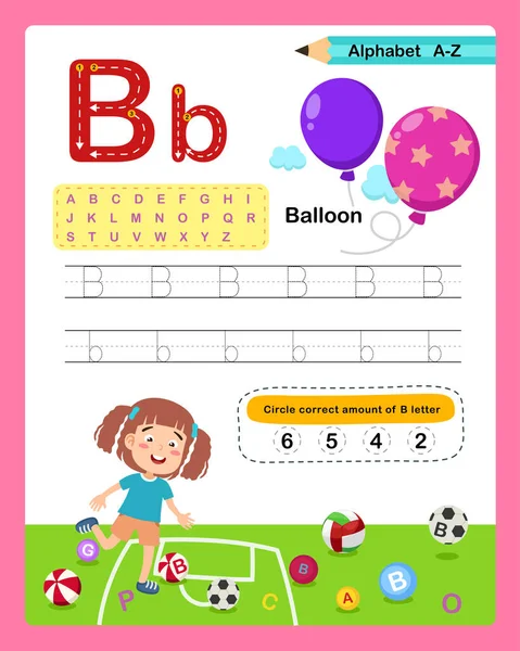 Alphabet Lettre Exercice Ballon Avec Illustration Vocabulaire Bande Dessinée Vecteur — Image vectorielle