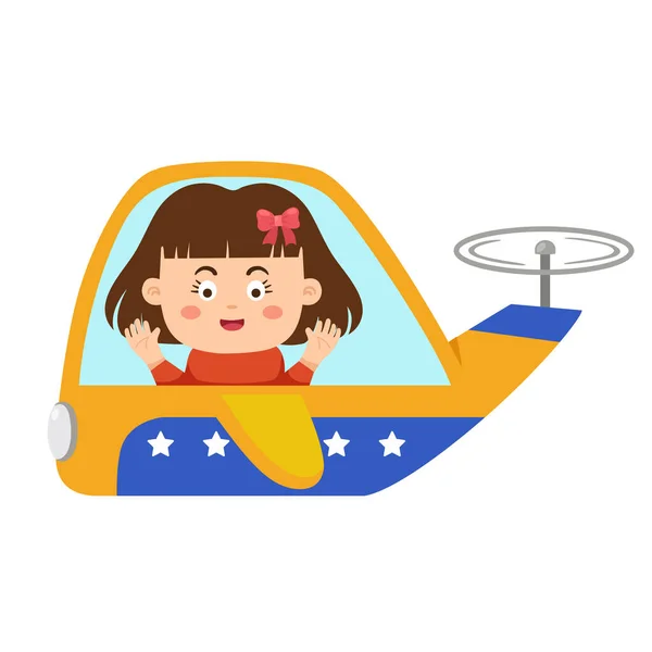 Malá Dívka Letadlo Přes Oblohu Ilustrační Vektor — Stockový vektor