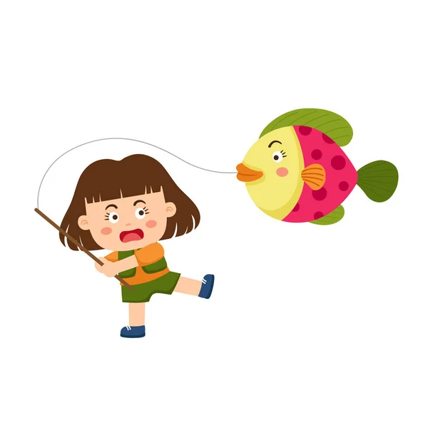 Happy Little Kid Fishing Vector Illustration — Stock Vector