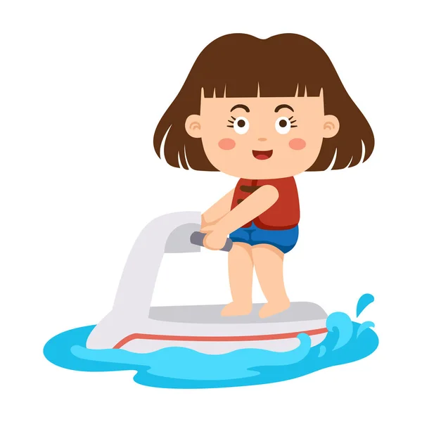 Illustration Girl Riding Jet Ski — Stock Vector