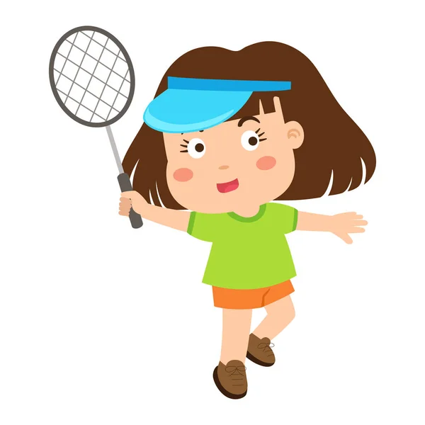 Niña Jugando Tenis Vector Ilustración — Vector de stock