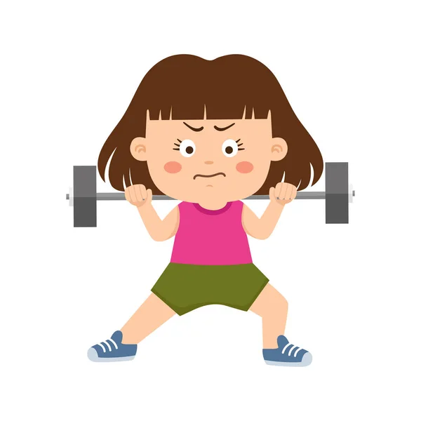 Kid Girl Weight Lifter Strength Training Illustration Vector — Stock Vector