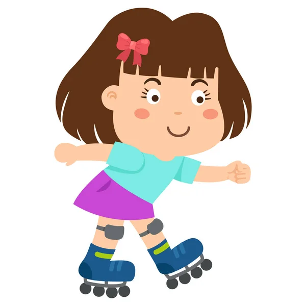 Ilustración Una Niña Pequeña Patines Rodillos — Vector de stock