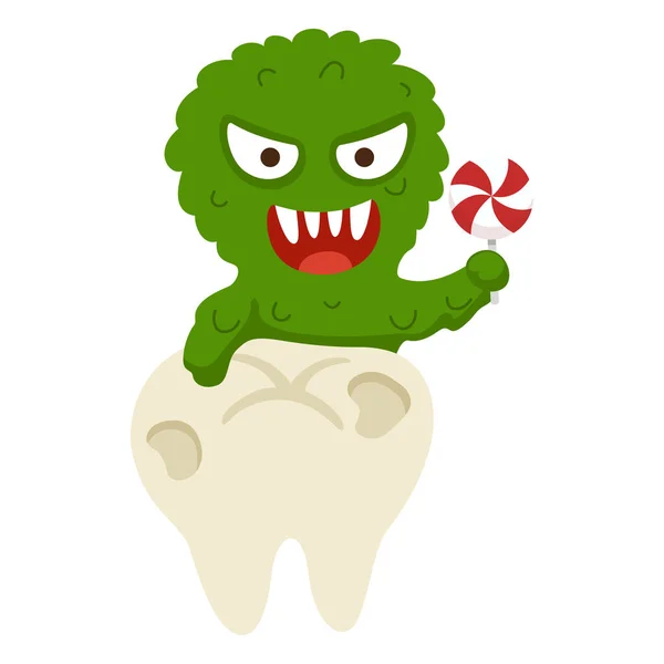 Dental Problem Teeth Con Bacterias Vector Dibujos Animados — Archivo Imágenes Vectoriales