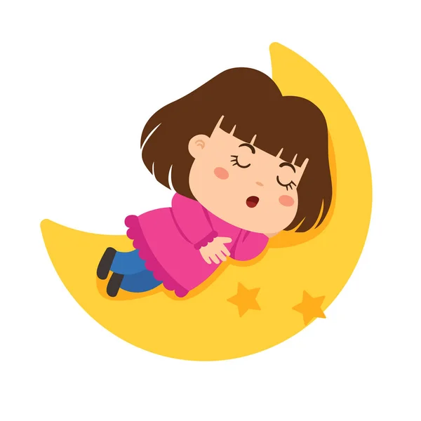 Sleeping Girl Crescent Moon Vector Illustration — Stock Vector