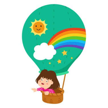Balon vektöründeki şirin küçük kız tasviri