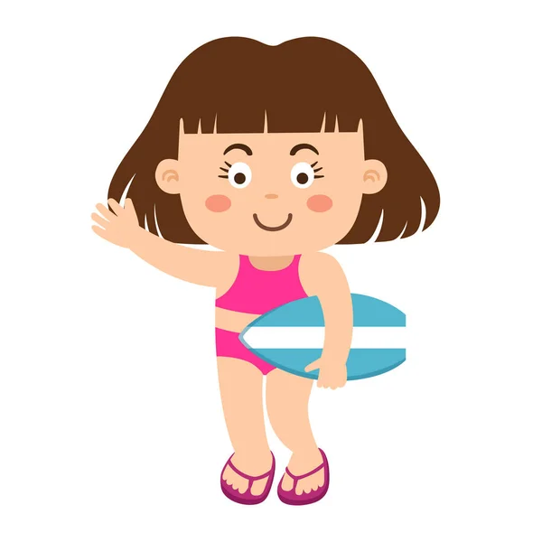 Surfista Menina Com Prancha Vetor Ilustração — Vetor de Stock