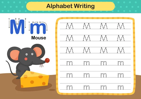 Alfabeto Lettera Esercizio Del Mouse Con Illustrazione Del Vocabolario Dei — Vettoriale Stock