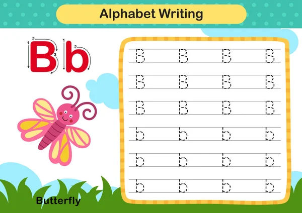 Alphabet Buchstabe Schmetterling Übung Mit Cartoon Vokabular Illustration Vektor — Stockvektor