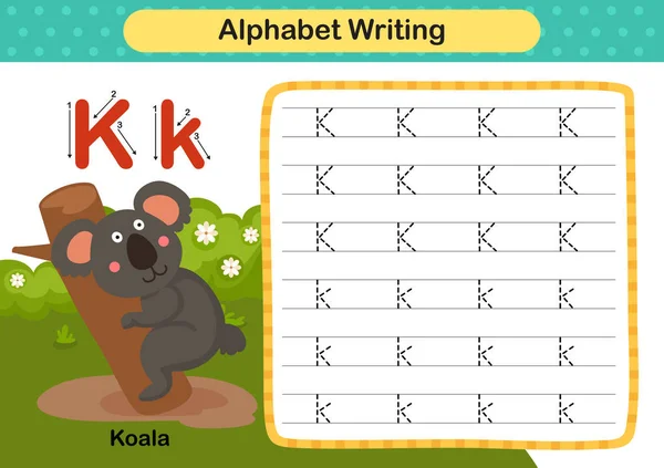 Huruf Alfabet Latihan Koala Dengan Ilustrasi Kosakata Kartun Vektor - Stok Vektor