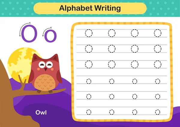 字母O Owl练习 附有卡通词汇表 — 图库矢量图片