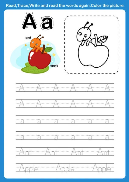 Alphabet Letter Cartoon Vocabulary Coloring Book Illustration Vector — Stockvector