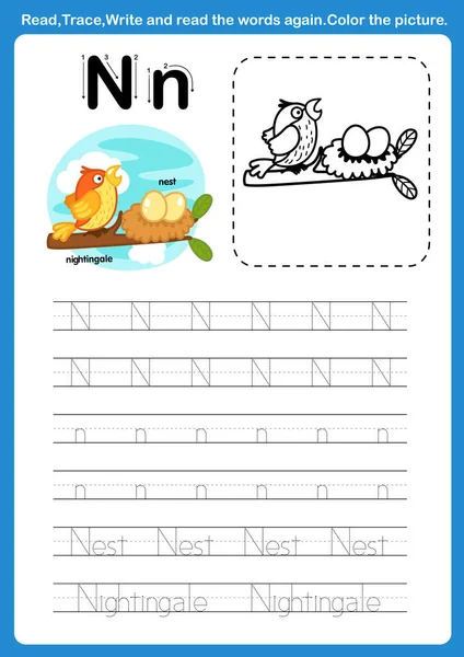 Alphabet Letter Cartoon Vocabulary Coloring Book Illustration Vector — Stock Vector