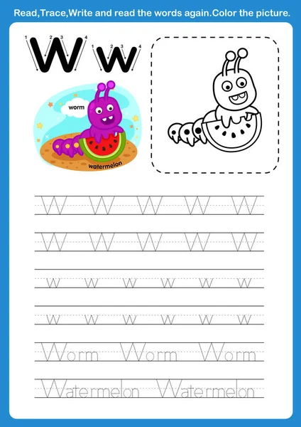 Alphabet Letter Cartoon Vocabulary Coloring Book Illustration Vector — ストックベクタ