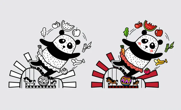 Illustration Isolerade Färgglada Och Svart Och Vit Panda För Målarbok — Stock vektor