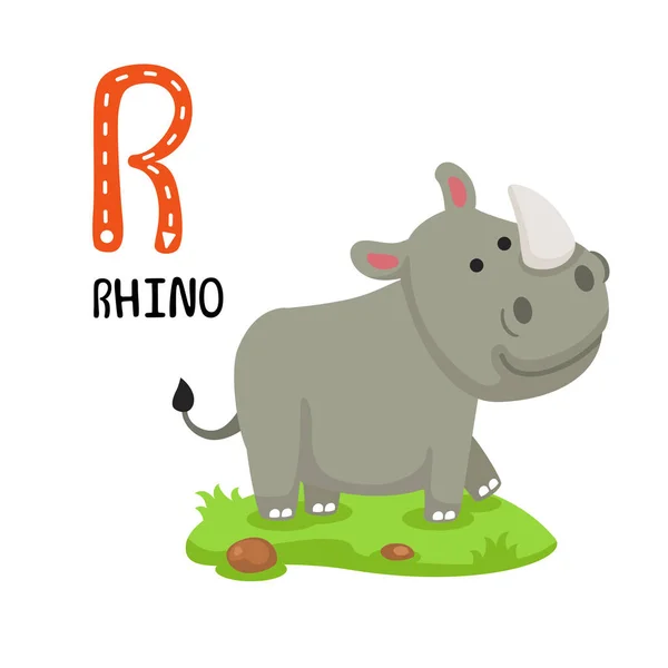 Ilustración Letra Aislada Del Alfabeto Animal Rhino — Archivo Imágenes Vectoriales