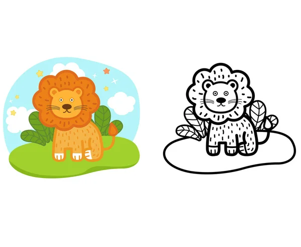 Illustration Educational Coloring Book Animal Lion Vector — ストックベクタ