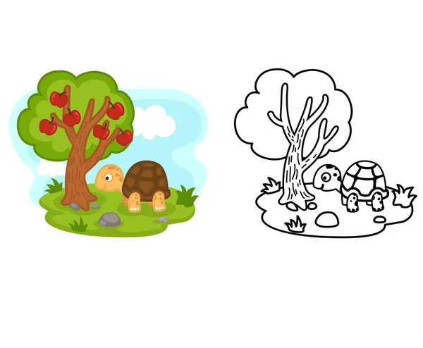 Illustration Educational Coloring Book Cartoon Turtle Vector — ストックベクタ
