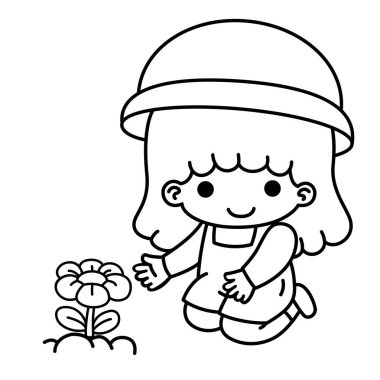 child planting flowers vector illustration