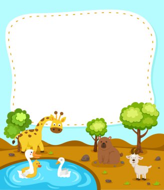 Vahşi yaşam illüstrasyonlu boş pankart şablonu