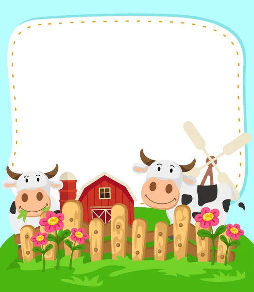 Modelo Banner Vazio Com Ilustração Vaca Agrícola — Vetor de Stock