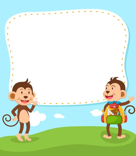 Empty Banner Template Two Monkey Illustration — Stock Vector